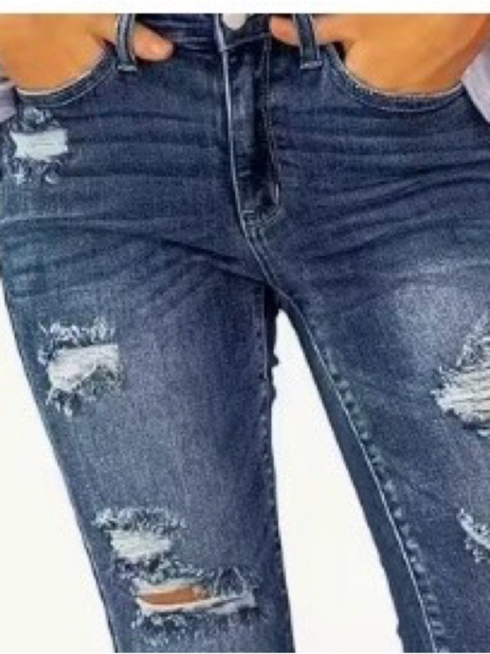 Women's Distressed Dark Blue Stretch Jeans - Skinny Fit